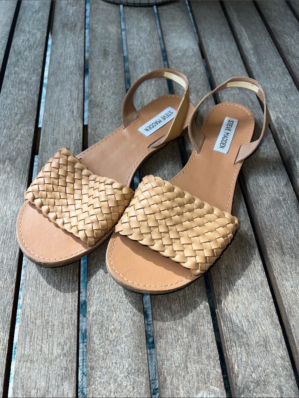 Steve Madden Woven Tan Slingback Flat Sandals